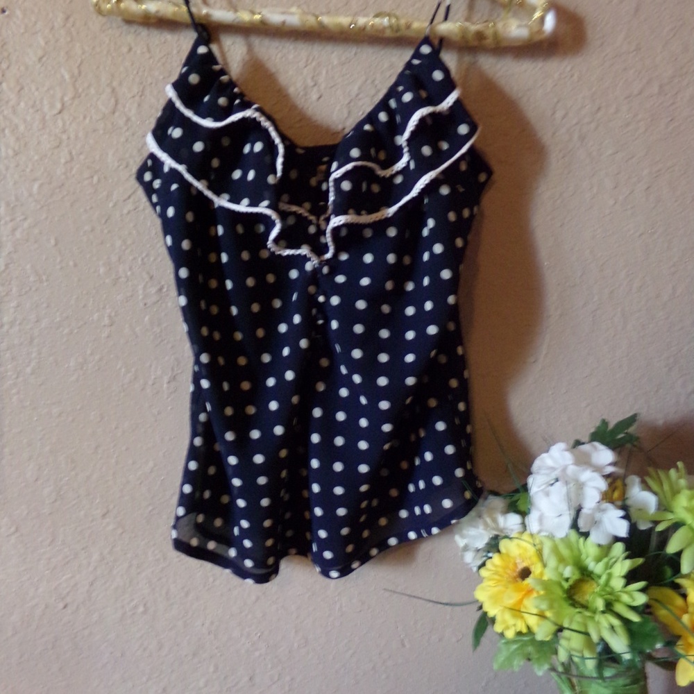polka dot ruffle blouse